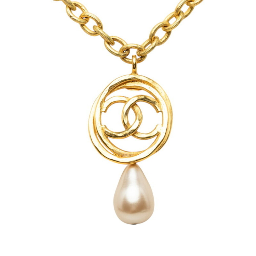 CHANEL Vintage Gold Pearl Logo Necklace